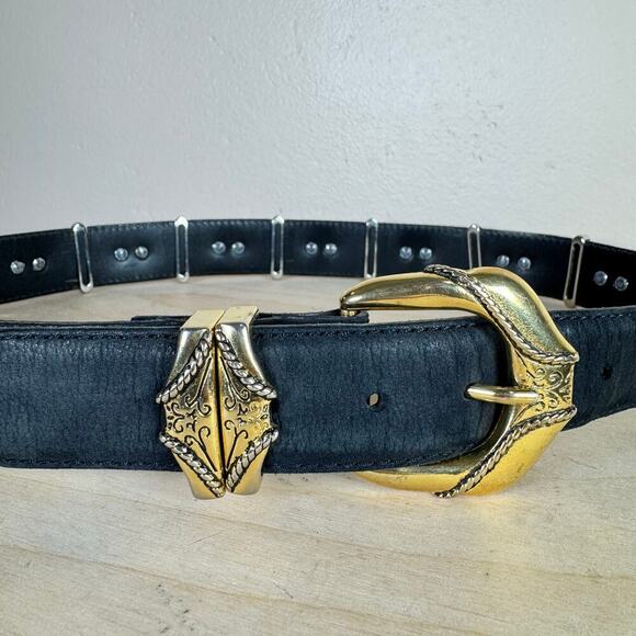 Nanni Vtg Women’s Belt Concho Black Leather 80s Made in Italy Avant Garde Glam - Picture 4 of 10